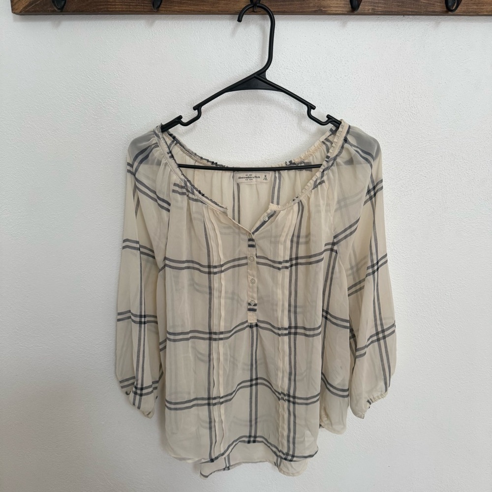 Abercrombie & Fitch Cream and Black Plaid Blouse